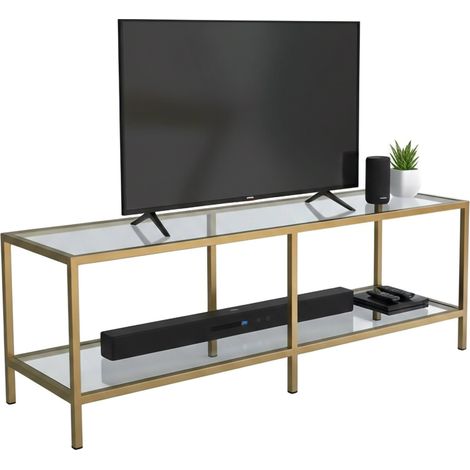 Dmora - Mobile porta TV Donata, Credenza da soggiorno, Armadio basso per TV, Base parete attrezzata, 130x40h45 cm, Oro