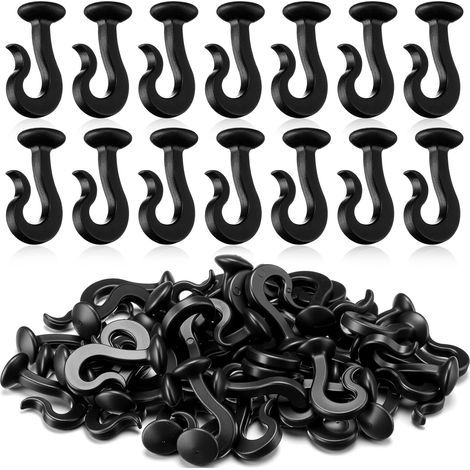 100 ganchos para cortinas, 43 x 10,5 mm (negros), de deslizamiento suave - accesorio para mosquiteras exteriores resistentes al viento. (1/5)