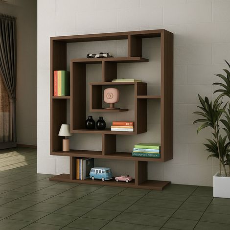 Librería Sanvu, Biblioteca 8 Estantes, Instalación en Pared, Carga Estantes 2, 125x22x149h cm Marrón (1/4)