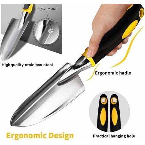 Ensemble d'outils de jardinage, outils de jardin avec têtes robustes en aluminium et manches ergonomiques, kit de jardinage comprenant sécateur, pelles, truelle, outil de repiquage, râteau à main et g (1/4)