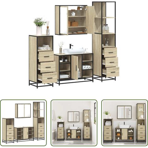 vidaXL Spiegelschrank - 4-tlg. Badmöbel-Set Sonoma-Eiche Holzwerkstoff (1/5)