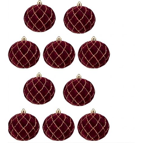 10 Palle per Albero di Natale grandi 10cm Velluto Bordeaux con Decorazioni  oro  Palla sfera natalizia' addobbi Bordò ghirlande Eleganti e particolari  arredo casa e locali commerciali (1/5)