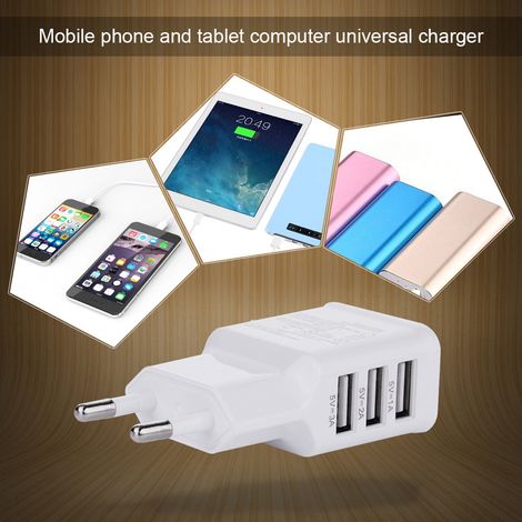 Chargeur mural universel 100-220V avec 3 ports USB, sécurité optimale pour téléphones et tablettes, prise EU (1/5)