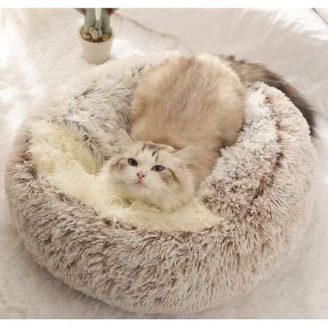 Ineasicer Panier pour Chat Moelleux Anti Stress Extra Doux Lit Apaisant pour Chien Canapé XL Confortable Lavable Maison, Coussin,Antidérapant (50cm,Marron) (1/4)