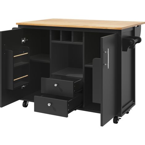Isola da cucina su rotelle con piano ribaltabile 137,9 x 73 x 92,2 cm nero MODENUIT (1/5)