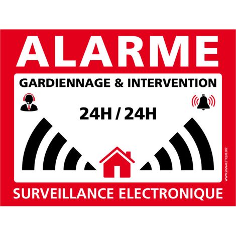Signaletique.Biz France – Lot de 4 autocollants alarme – Adhésif de sécurité pour dissuasion – Surveillance électronique 24h/24 – Format 80 x 60 mm