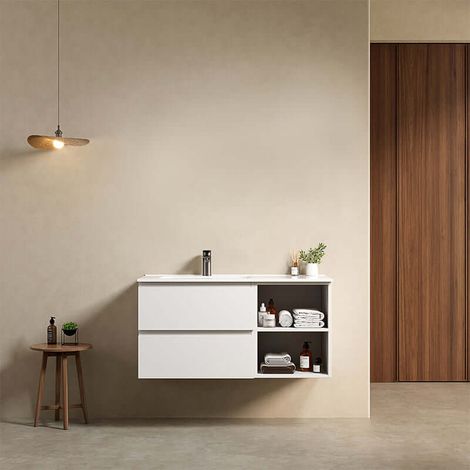 Mobile bagno sospeso 100 cm Bianco Lavabo a Sinistra in Ceramica Senza Specchio - Fiji Paint Plus