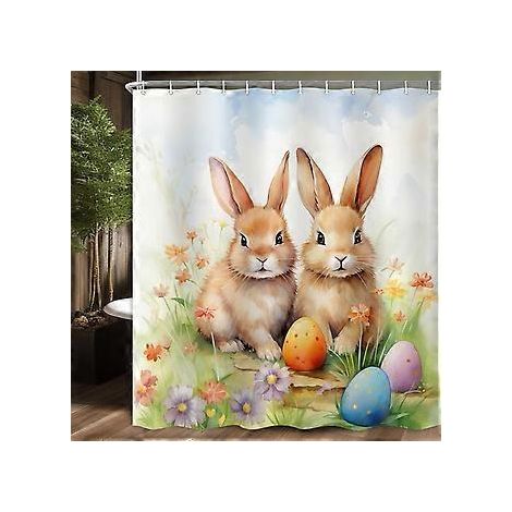 Osterduschvorhang, Retro-Blumenmuster-Duschvorhang-Set mit Haken, 180 x 180 cm