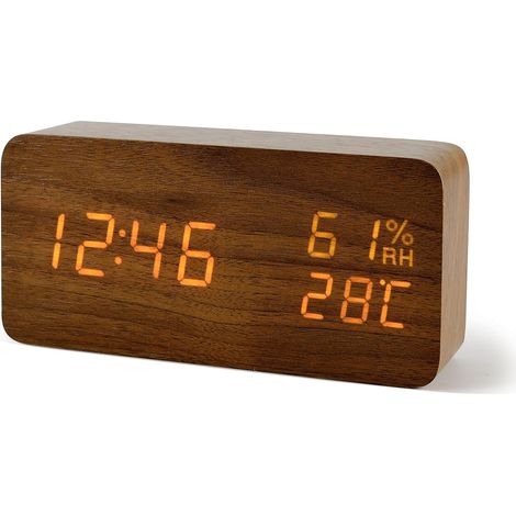 Reloj despertador digital, indicador de temperatura y humedad, 25 tonos de llamada, 3 modos de alarma, función de repetición, para interiores (1/5)