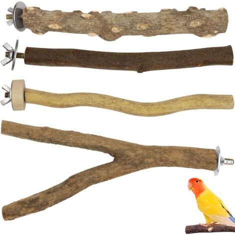 4 PCS Perchoir Perroquet, Perchoir à Oiseaux écorce en Bois Naturel Perchoirs pour Perroquet Bois Pieds Perchoirs, Balançoires, Échelles pour Perroquets, Oiseaux (1/5)