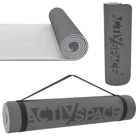 TPE-Matte für Fitness- und Yogaübungen, Schaumstoffmatte – schwarz/grau – 0,6 cm