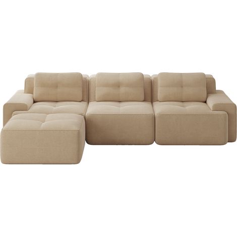 Divano Modulare 3 Posti, Seduta Profonda e Design Senza Struttura con Moduli Flessibili, Velluto a Coste, Beige (1/5)