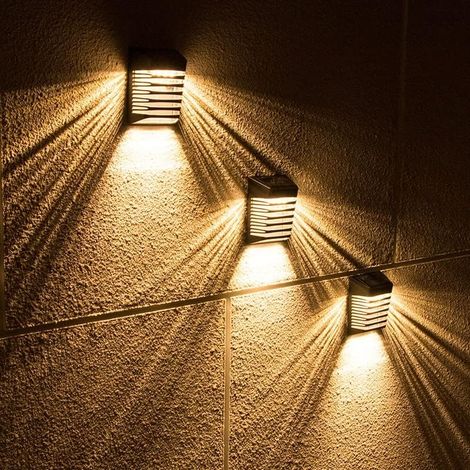 Lot de 3 Appliques Solaires Extérieures avec Motifs Ajourés - Lampe de Clôture et Escalier, 2 Modes (Fixe / Respiration), Noir Étanche IP65