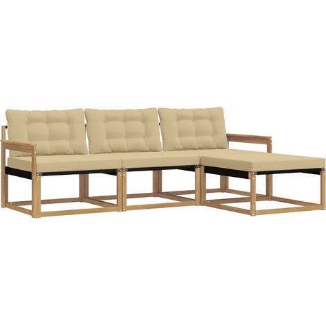 Set di divani da esterno con cuscino 4 pz Salotto da Giardino Bianco e Beige (1/5)