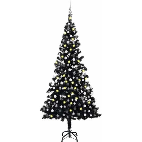 Künstlicher Weihnachtsbaum Beleuchtung & Kugeln Schwarz 210 cm