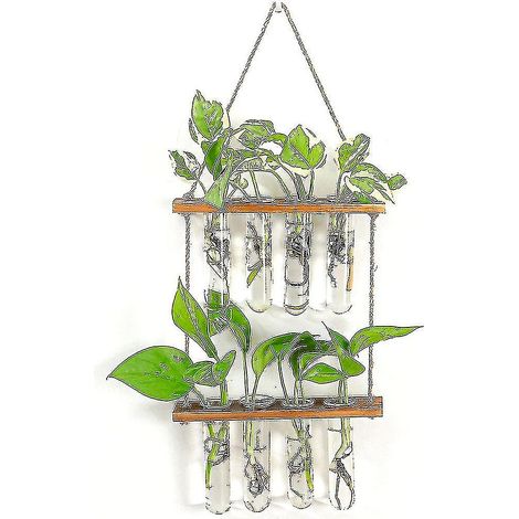 Tubes de multiplication en verre suspendus pour plantes, terrarium à fleurs avec support en bois, vase moderne A (1/5)