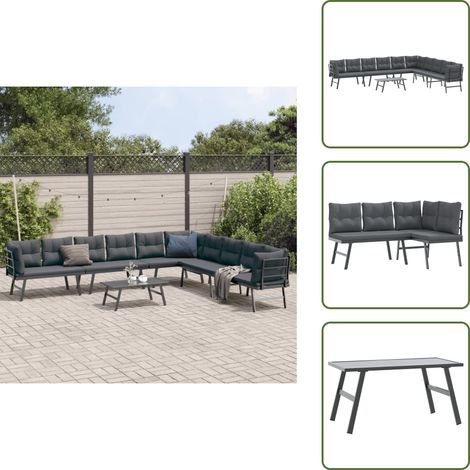 Ensemble de bancs de jardin avec coussins 5 pcs noir - Meubles De Jardin - Salon De Jardin - Set De Banquettes - Table Basse - Design Moderne (1/5)