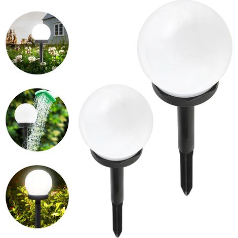 Boule de lampe solaire de jardin 10 cm blanche - Lot de 2 (1/5)