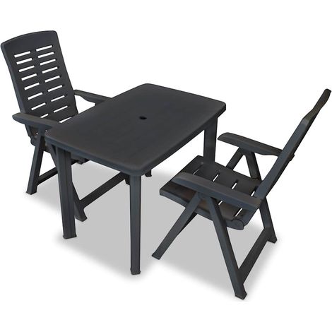 vidaXL Set de mesa y sillas de jardín 3 piezas plástico gris antracita (1/5)
