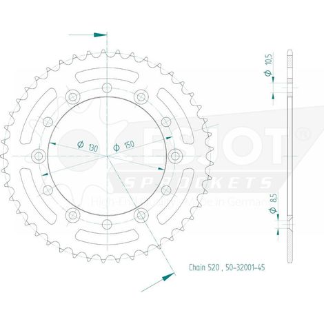 Couronne Acier TT Honda - 520 - 45 Dents - Made in Germany