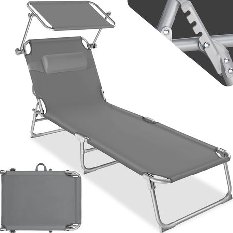 Transat réglable 4 positions, pare-soleil réglable, gris 68x161x111cm