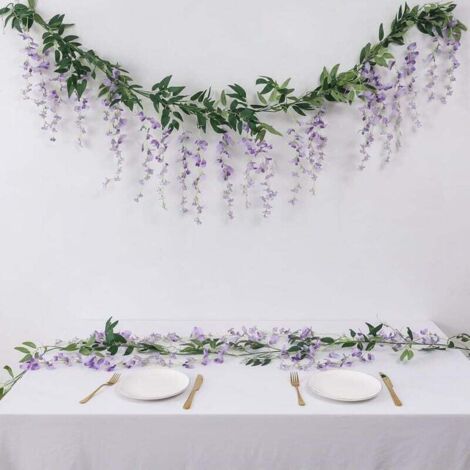 Deux couronnes de glycine artificielles, de 2 mètres de long, pour décorations de mariage intérieures/extérieures, de couleur violette. (1/3)