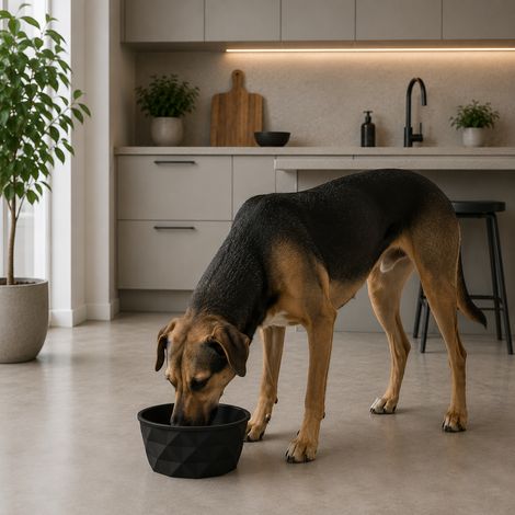 belviona Futternapf für Hunde, Keramiknapf mit rutschfestem Silikonboden, für Nassfutter, Trockenfutter & Wasser, 1100 ml, schwarz matt (1/4)