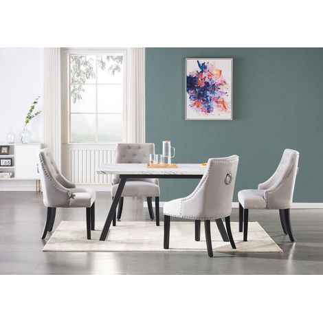 Juego de comedor Toga LUX Windsor: mesa de comedor extensible blanca y juego de 4 sillas de comedor de terciopelo gris oscuro - Comedor Cocina (1/5)