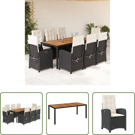 vidaXL Gartenessgruppe - 9-tlg. Garten-Essgruppe mit Kissen Schwarz Poly Rattan (1/5)