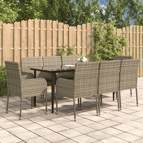 9 pcs Ensemble à manger,Mobilier de salle à manger Jardin et coussins noir et gris HH92891 (1/5)