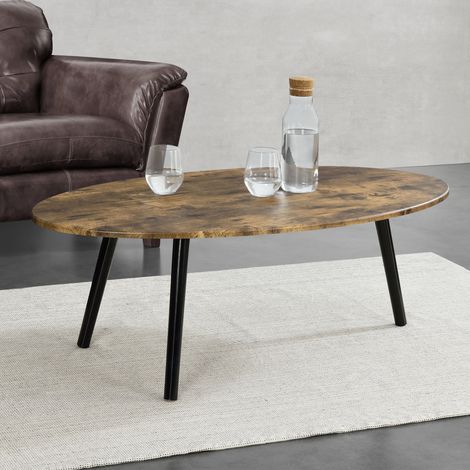 Mesa de Centro Viborg 110 x 60 x 40 cm con 3 patas efecto madera tono oscuro y negro [en.casa] (1/5)