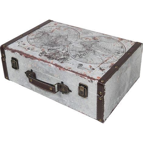 HMF VKO101 Holzkoffer im Vintage-Design, Weltkarte, 38 x 26 x 13 cm (1/5)
