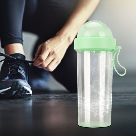 Gourde portable 600 ml avec deux pailles, double usage, idéale pour les voyages et le sport en extérieur (vert) (1/5)