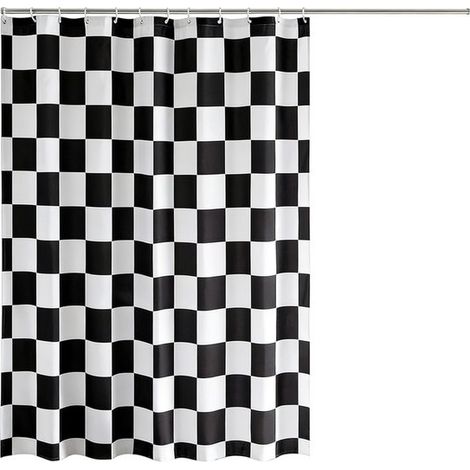 Cortina de ducha a cuadros - Estampado vintage a cuadros - Lavable a máquina - Negra - 180 x 180 cm (1/5)