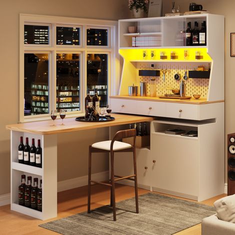 Meuble de cuisine (137 x 45 x 178 cm), buffet haut, buffet multifonction, meuble à goûter, meuble de rangement, bureau, meuble de rangement à deux portes et trois tiroirs, blanc (1/5)