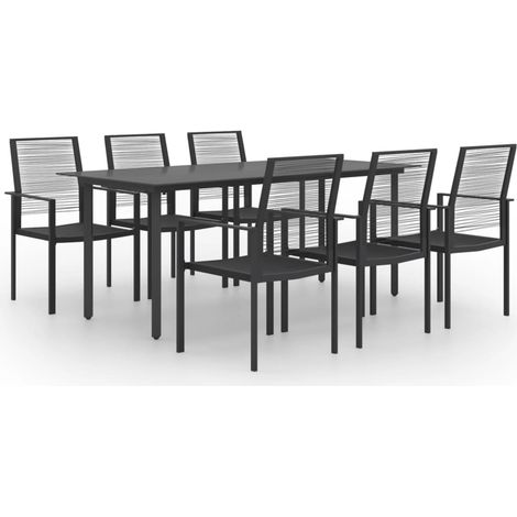 Dining Set Black Glass, Powder-Coated Steel, PVC Hollow Rattan vidaXL (1/5)