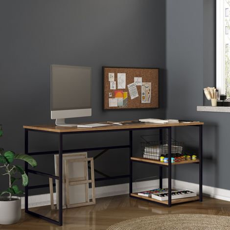 Schreibtisch Foppolo, 3 Regale, 2 Fächer, Regalfarbe Braun, 160x60x75h cm, Eichenbraun (1/5)