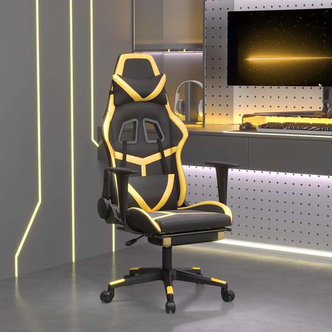vidaXL Silla gaming con reposapiés cuero sintético negro dorado (1/5)