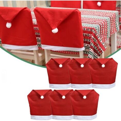 BUNTHAUS Ensemble de 6 housses de chaises de Noël en tissu non tissé, avec bonnet de Père Noël rouge (1/5)