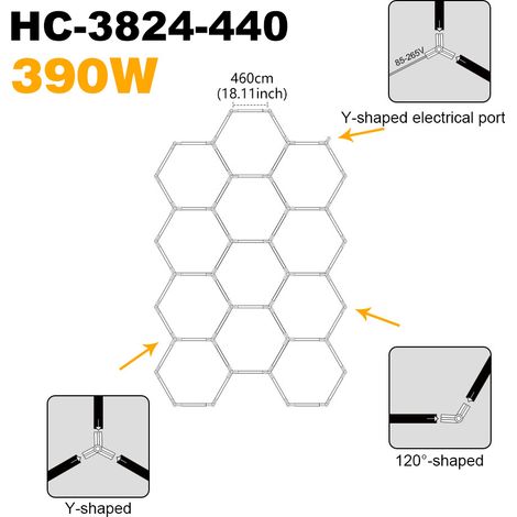 LED Hexagon Garagenlicht 390W, Helle Deckenbeleuchtung für Werkstatt, Autoaufbereitung und Car Detailing