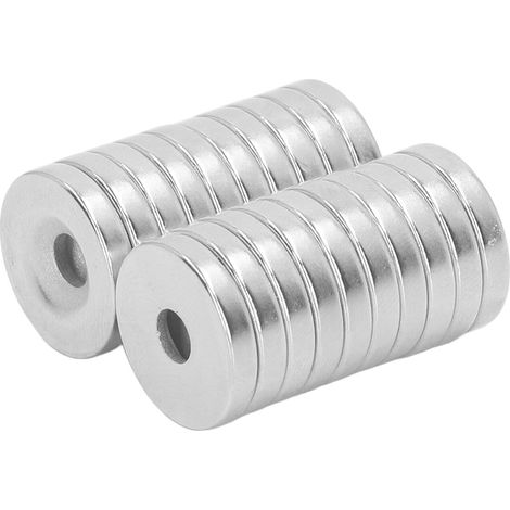 Paquete de 20 potentes imanes de disco de neodimio con orificio avellanado de 4 mm, fabricados con tierras raras, para talleres de herramientas, ciencia, aficiones creativas y oficinas. (1/5)