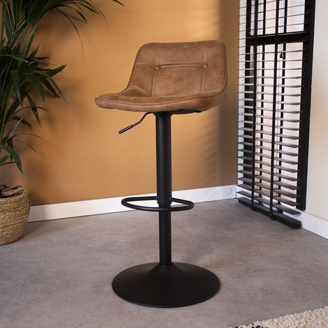 Tabouret de bar pivotant industriel en microfibre cognac Keston - (1/5)