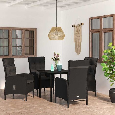 vidaXL Juego de comedor de jardín 5 piezas con cojines negro (1/5)