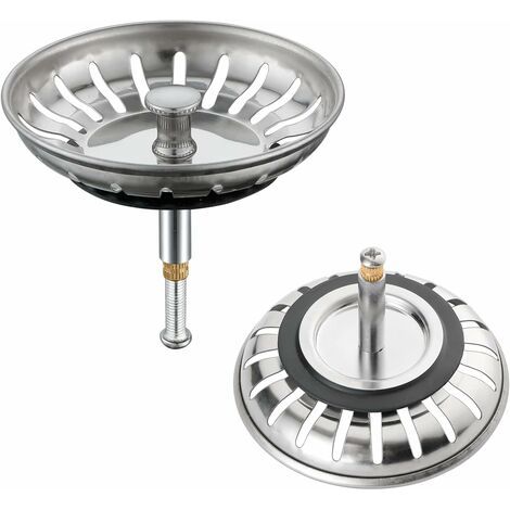 Bonde d'évier en acier inoxydable 304, Ø 82mm, hauteur réglable, lot de 2 filtres bouchon pour évier de cuisine, passoire évier universelle (1/4)