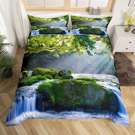 Cascade Print Parure de Lit 140x200cm Arbre Paysage Ensembles de Housse de Couette pour Enfants Thème Naturel Housse de Couette Respirant Room Decor - 140 x 200 cm (1/5)