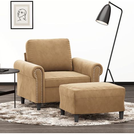 Sillón con taburete terciopelo marrón 60 cm vidaXL (1/5)