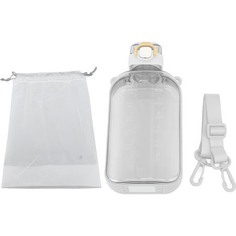 Gourde plate 750 ml en polycarbonate transparent, étanche et fine, avec graduation et bandoulière, idéale pour le sport, les voyages, la salle de sport et le camping (blanche). (1/5)