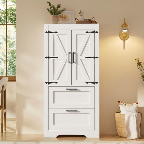 Mobile cucina stile country con 2 cassetti, ripiani regolabili, bianco DESVIAE (1/5)