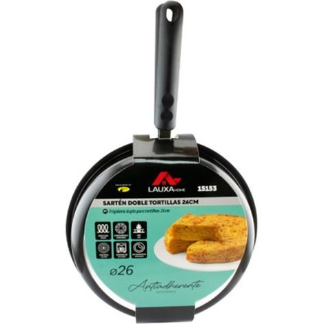 Sartén doble de tortillas 26 cm, aluminio prensado, antiadherente, mango ergonómico, marca LAUXA HOME (1/5)
