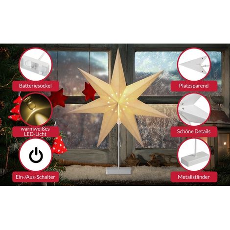 Estrella de papel LED con soporte, 60 cm, funciona con pilas (1/5)